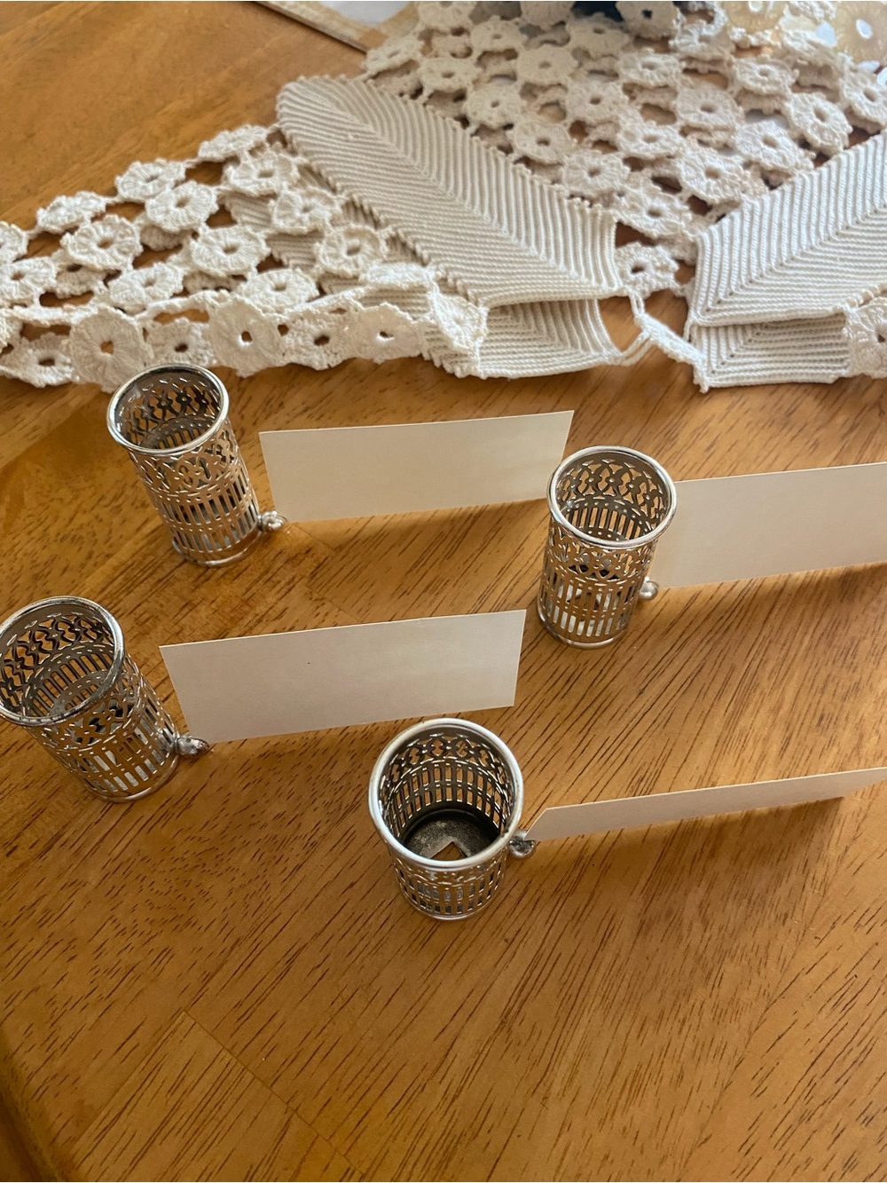 Vintage Silver Filigree Place Card Holders - Elegant Table Name Holders